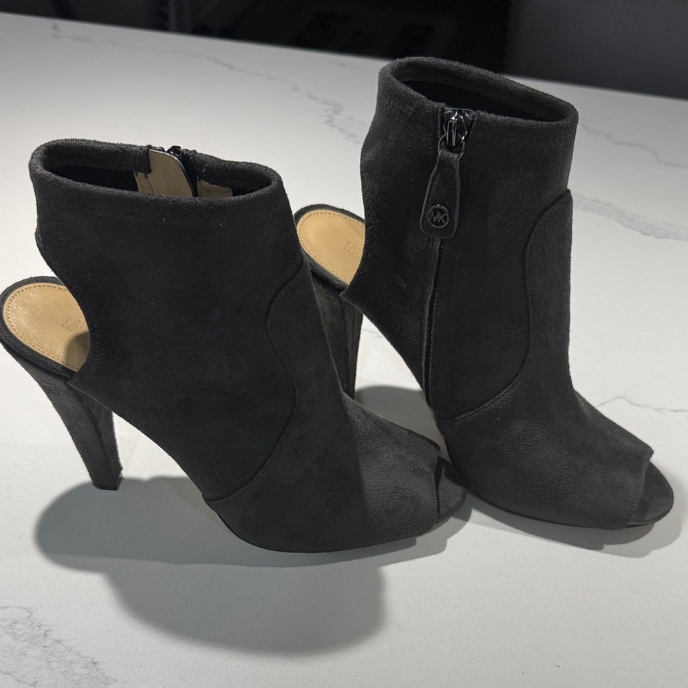 Michael Kors Chic Black Suede Peep-Toe Heeled Boots